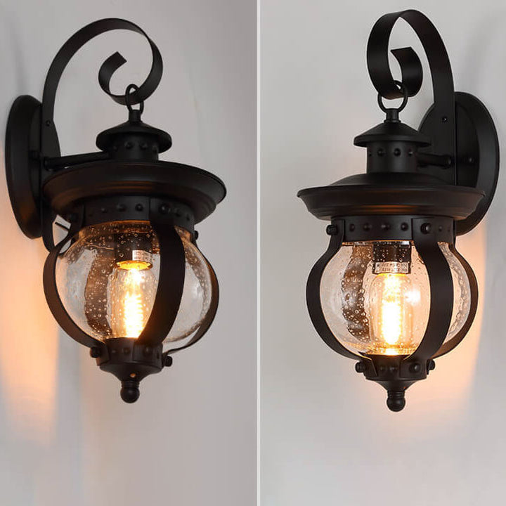 Applique Murale Étanche Extérieure 1 Lumière en Fer Forgé Rétro Européen avec Bocal en Verre 