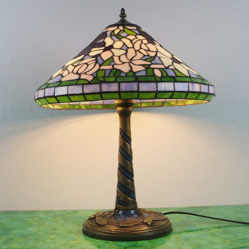 Traditional Tiffany Flower Decor Stained Glass Dome 2-Light Table Lamp For Bedroom