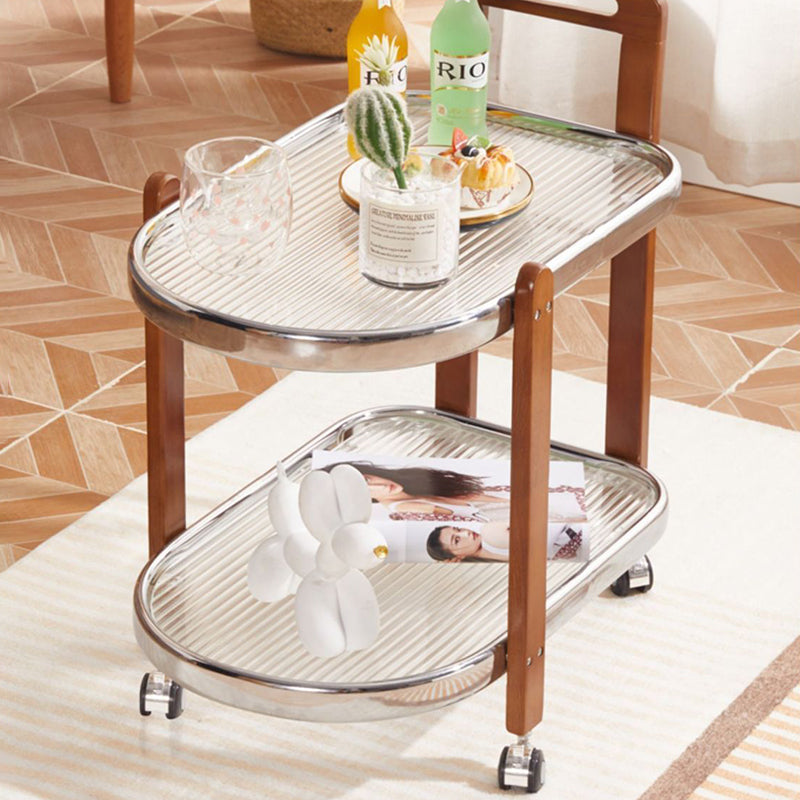 Traditioneller ovaler abnehmbarer Holztisch aus Edelstahl und Glas mit 2 Ebenen für das Wohnzimmer 