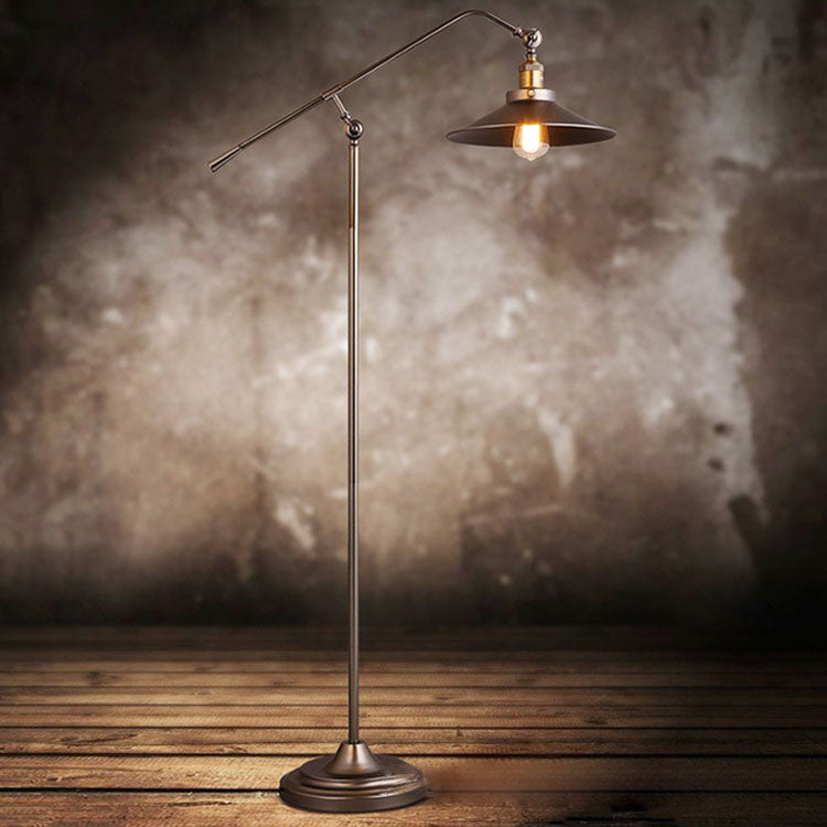 Contemporary Industrial Cylindrical Long Arm Iron 1-Light Standing Floor Lamp For Bedroom