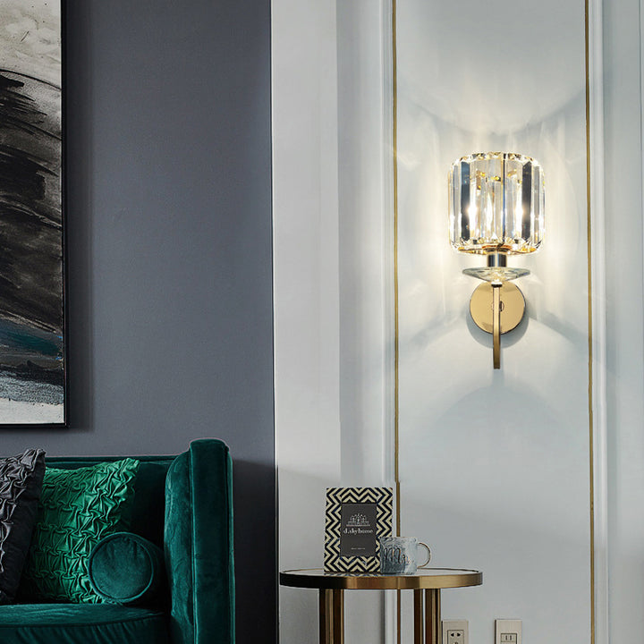 Modern Luxury Metal Iron Stainless Steel Crystal Ball Cylinder 1-Light Wall Sconce Lamp For Bedside