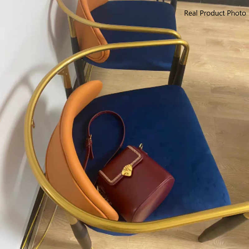 Chaise de salle à manger contemporaine nordique carrée demi-ronde en velours, microfibre, cuir et fer avec dossier et accoudoirs pour salle à manger 