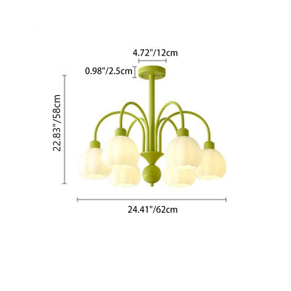 Traditioneller französischer Kronleuchter mit Eisenrahmen und Kürbis-Glasschirm, 6/8-Licht, für das Wohnzimmer 