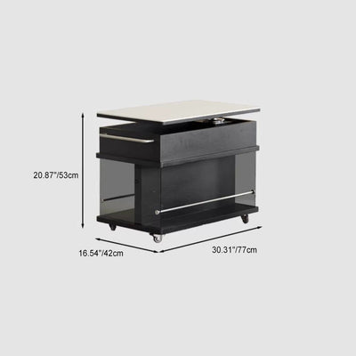 Moderner minimalistischer rechteckiger Holzplatten-Glas-Edelstahl-Beistelltisch mit 3-Staufächern, anhebbar für das Wohnzimmer 