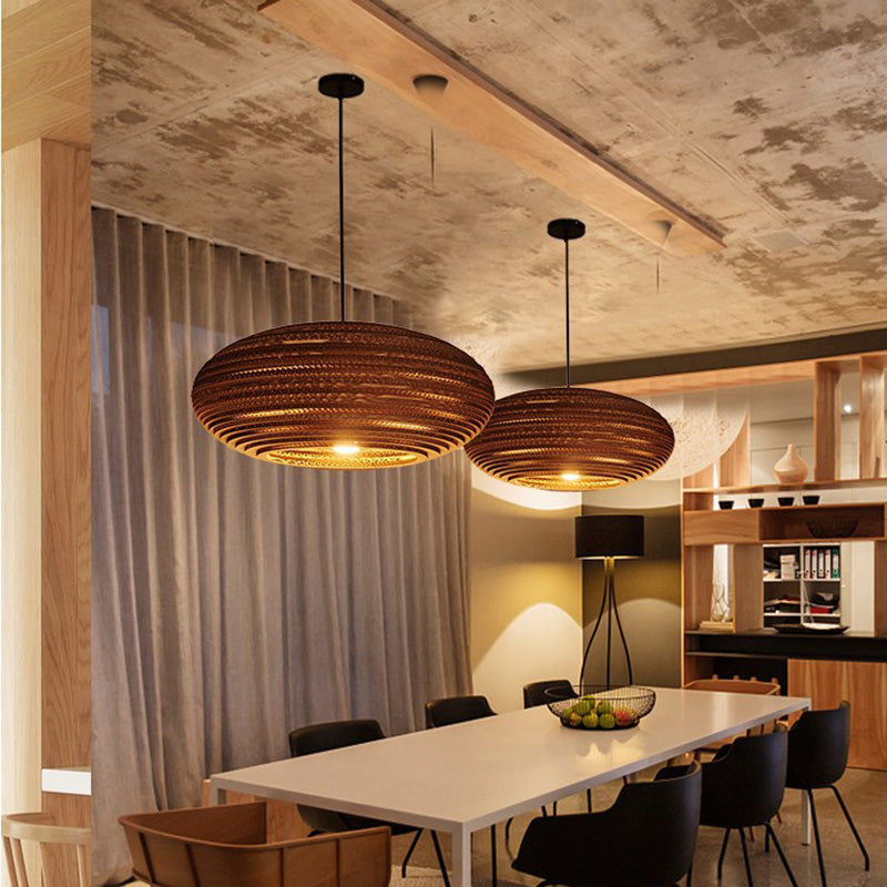 Suspension lumineuse 1 lumière contemporaine rétro en papier elliptique sphérique cloche trapézoïdale semi-circulaire polygonale pour salle à manger 