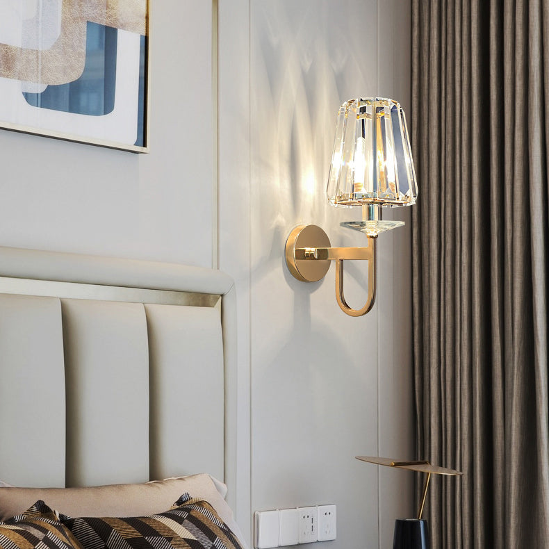 Modern Luxury Metal Iron Stainless Steel Crystal Ball Cylinder 1-Light Wall Sconce Lamp For Bedside