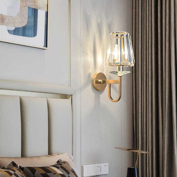 Modern Luxury Metal Iron Stainless Steel Crystal Ball Cylinder 1-Light Wall Sconce Lamp For Bedside