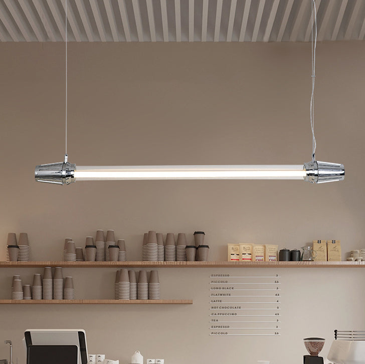 Zeitgenössischer Industrieller Streifen Aluminium Acryl LED Insel Licht Kronleuchter Für Esszimmer 
