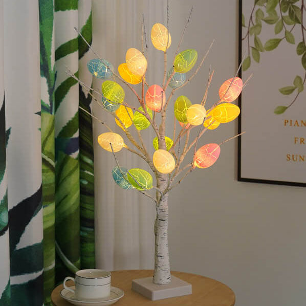 Moderne kreative Feiertagsdekorative bunte Ei-Simulation Baum Plastik LED Tischlampe 