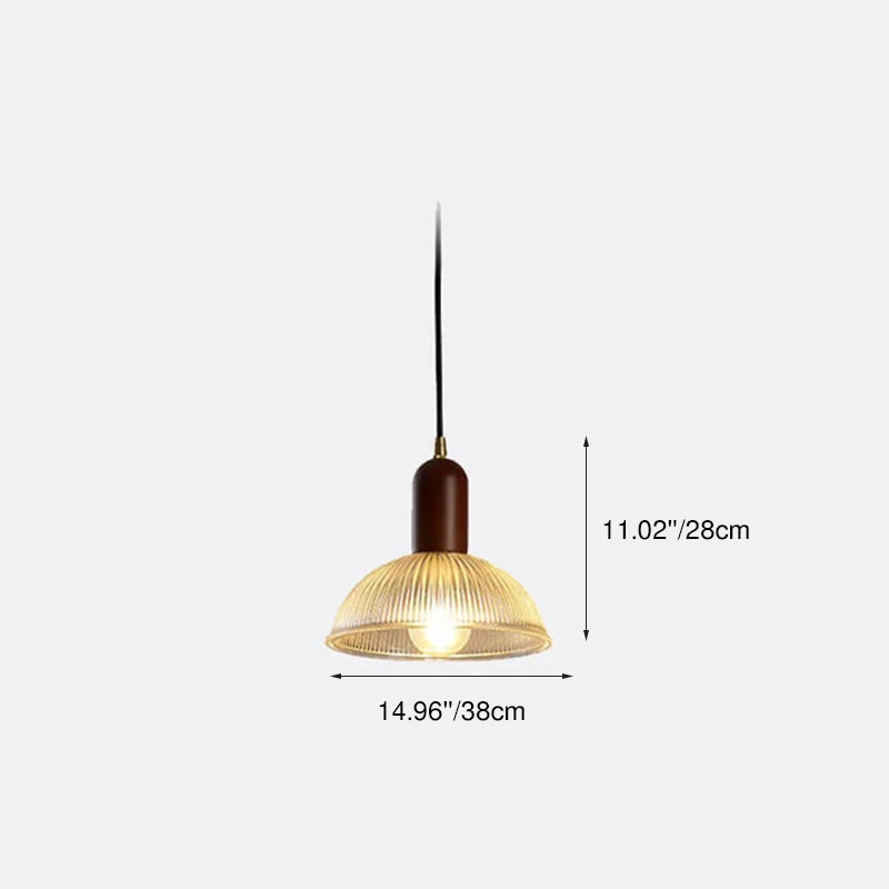 Vintage geripptes Glas 1-Licht Schalenpendelleuchte 