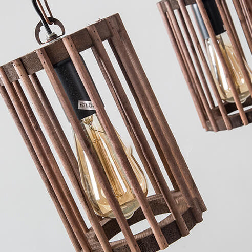 Pantalla de lámpara de jaula de pájaro de madera con cuerda de cáñamo retro, candelabro de 3 luces 