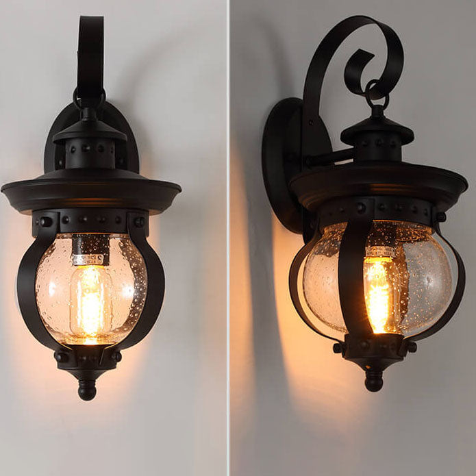 Applique Murale Étanche Extérieure 1 Lumière en Fer Forgé Rétro Européen avec Bocal en Verre 