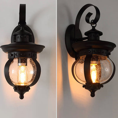 European Retro Wrought Iron Glass Jar 1-Light Outdoor Waterproof Wall Sconce Lamp