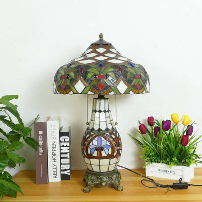 Traditional Tiffany Baroque Umbrella Resin Stained Glass 3-Light Table Lamp For Bedroom