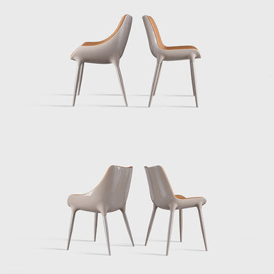 Chaise de salle à manger moderne en cuir de vache simplicité en acier éponge carrée avec dossier incurvé pour salle à manger 