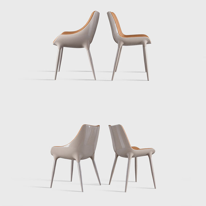 Chaise de salle à manger moderne en cuir de vache simplicité en acier éponge carrée avec dossier incurvé pour salle à manger 