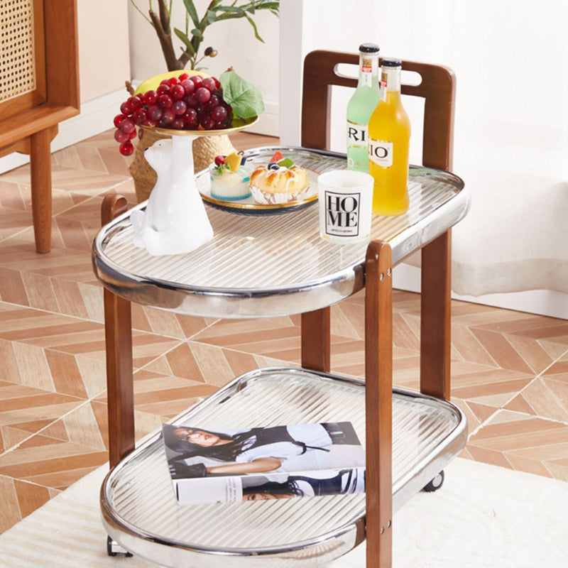 Table basse ovale japonaise traditionnelle amovible en bois avec verre en acier inoxydable à 2 niveaux pour salon 