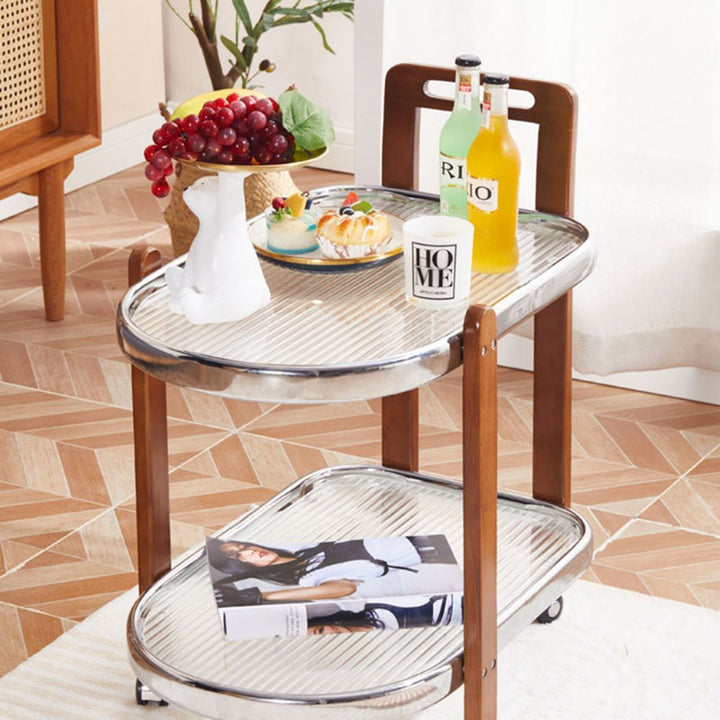 Table basse ovale japonaise traditionnelle amovible en bois avec verre en acier inoxydable à 2 niveaux pour salon 