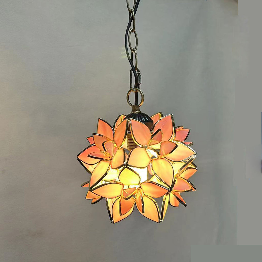 Traditionelle Tiffany Runde Blume Ball Zink Buntglas 1-Licht Pendelleuchte für Wohnzimmer 