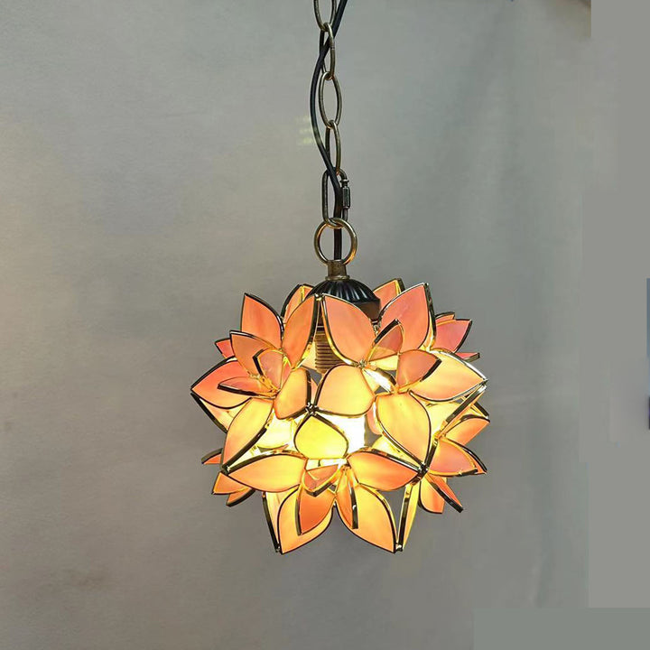 Traditionelle Tiffany Runde Blume Ball Zink Buntglas 1-Licht Pendelleuchte für Wohnzimmer 