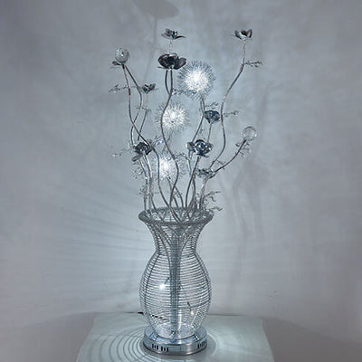 Contemporary Art Deco Floral Vase Base Aluminum 3-Light Table Lamp For Bedroom