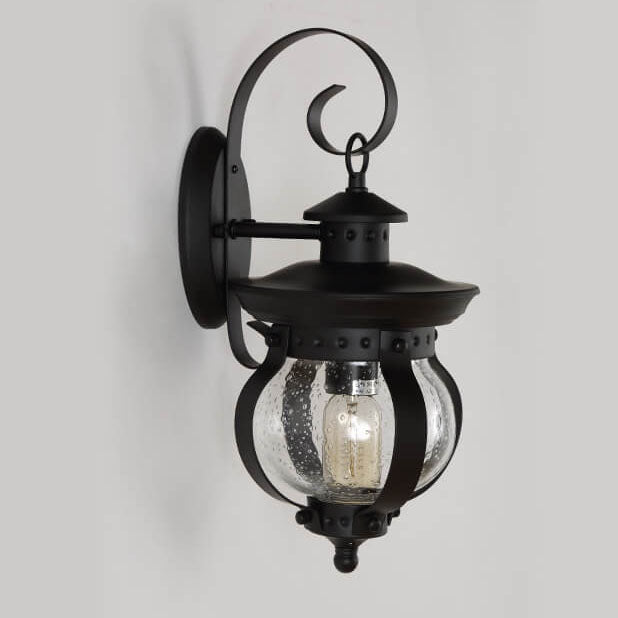 Applique Murale Étanche Extérieure 1 Lumière en Fer Forgé Rétro Européen avec Bocal en Verre 