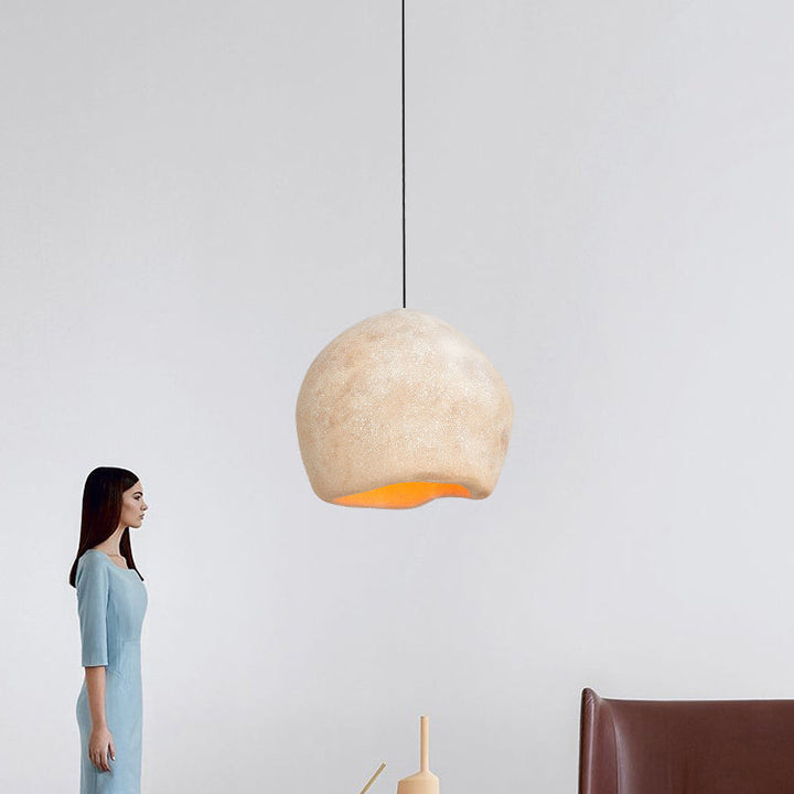 Lámpara colgante de 1 luz de imitación de piedra irregular japonesa tradicional para sala de estar 