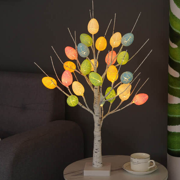 Moderne kreative Feiertagsdekorative bunte Ei-Simulation Baum Plastik LED Tischlampe 