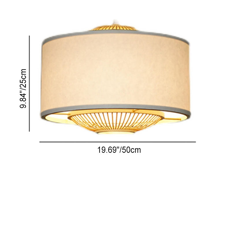 Contemporary Scandinavian Zen Bamboo Weaving Parchment Drum 1-Light Pendant Light for Living Room