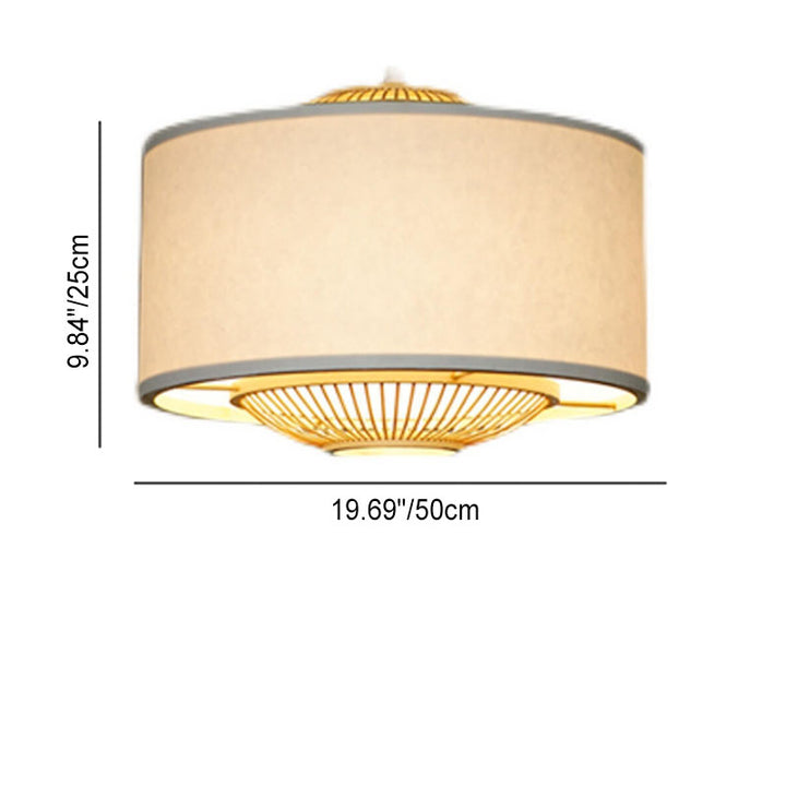 Contemporary Scandinavian Zen Bamboo Weaving Parchment Drum 1-Light Pendant Light for Living Room