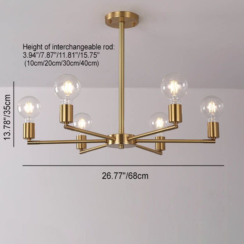 Contemporary Nordic Copper Branch Design 3/4/6/8/10-Light Chandelier For Living Room