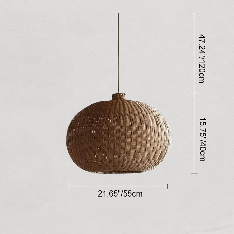 Japanese Vintage Rattan Weaving Round Oval Jar 1-Light Pendant Light