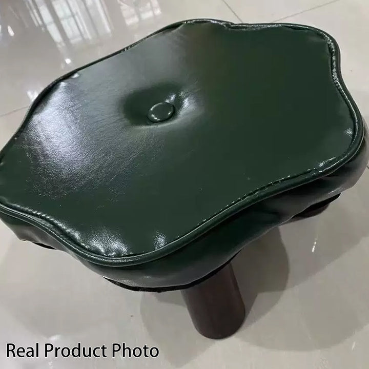Contemporary Nordic PU Leather Pine Wood Flower-Shaped Low Stool For Living Room