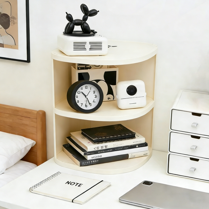 Modern Minimalist Plastic Rounded Square Corner Shelf Unit With 2-Tier For Entryway &amp; Living Room &amp; Bathroom