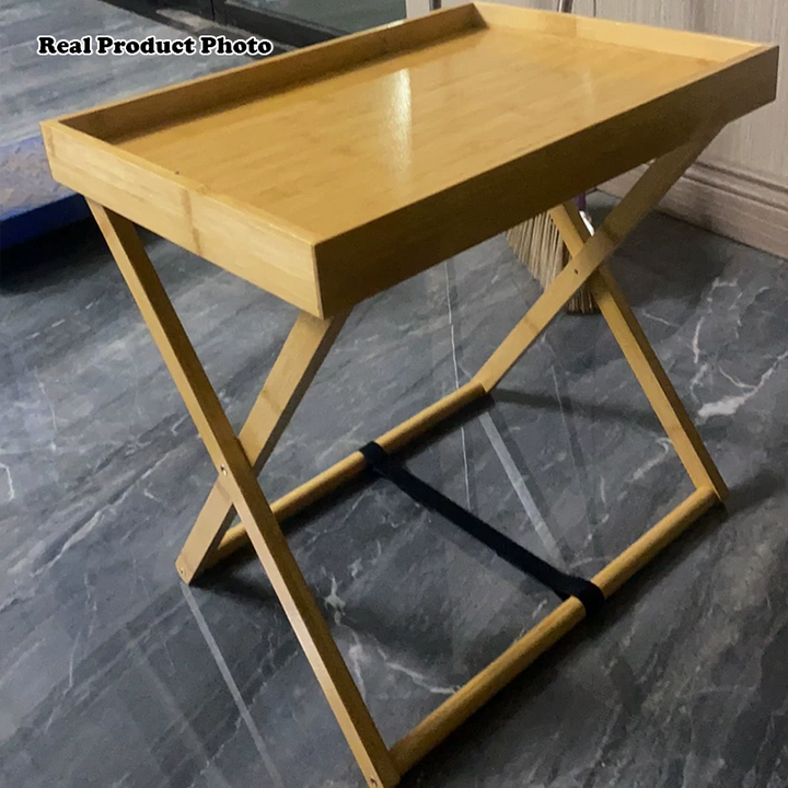 Modern Minimalist Rectangular Bamboo Engineered Panel Synthetic Rattan Foldable Side Table 1-Tier For Living Room