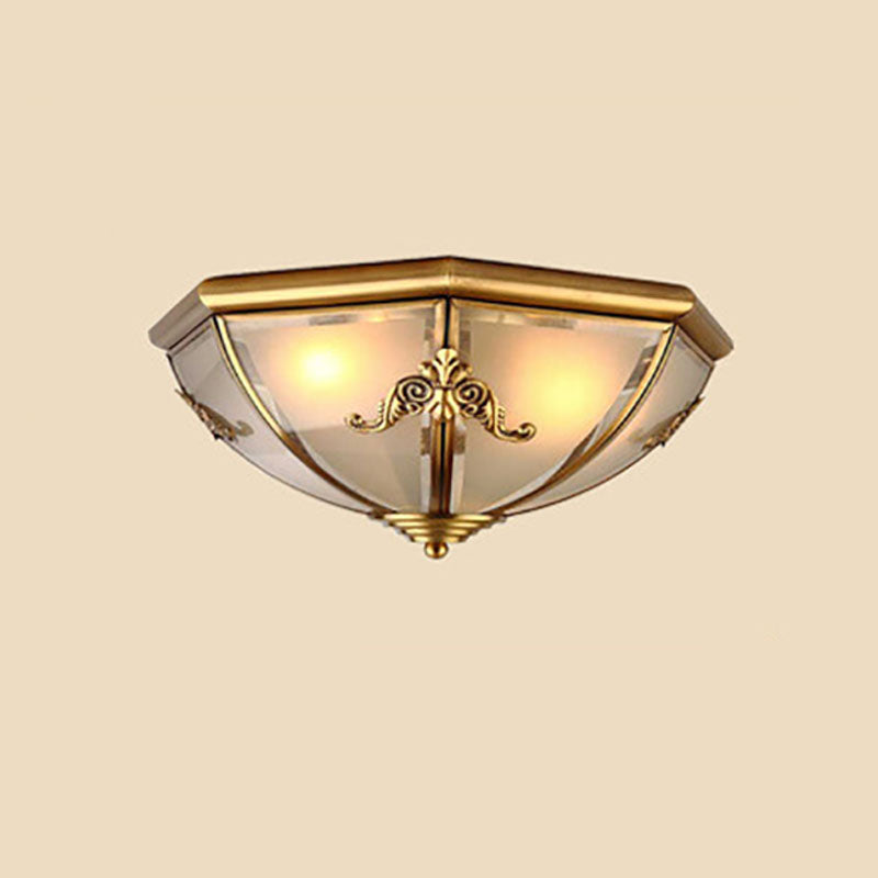 European Luxury Full Copper Conical Glass Lampshade 2/3/6-Light Flush Mount Ceiling Light