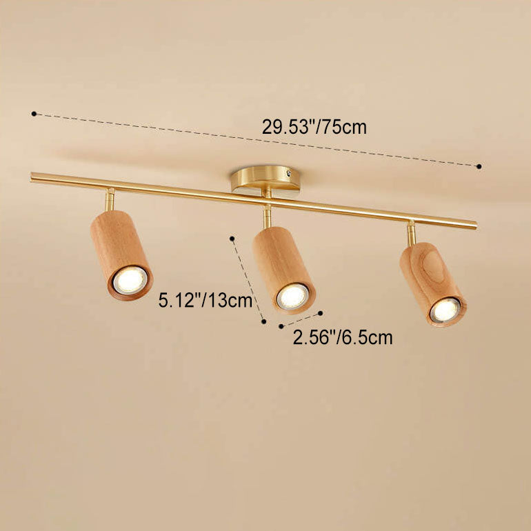Modern Minimalist Walnut Wood Spotlight Linear Track Rubberwood Iron LED Semi-Flush Mount Ceiling Light for Living Room