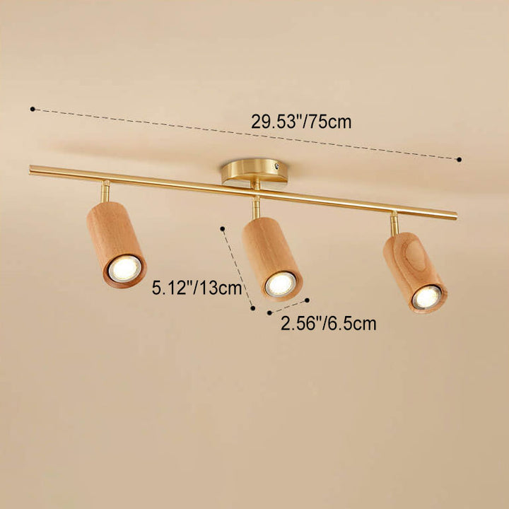Modern Minimalist Walnut Wood Spotlight Linear Track Rubberwood Iron LED Semi-Flush Mount Ceiling Light for Living Room