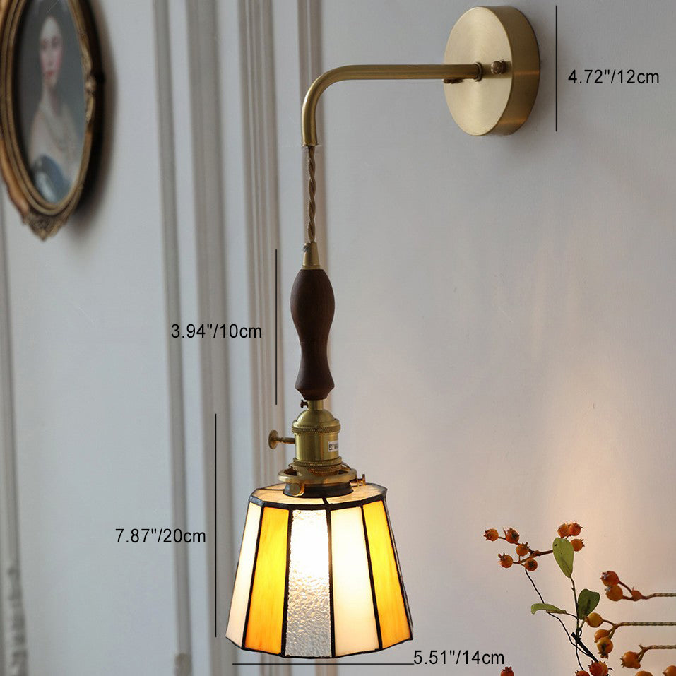 Lampe murale contemporaine rétro en verre teinté cylindrique en cuivre avec 1 lumière pour chambre 