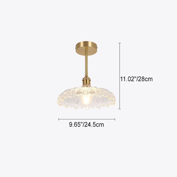 Modern Luxury Brass Glass Flower-Shaped 1-Light Semi-Flush Mount Ceiling Light