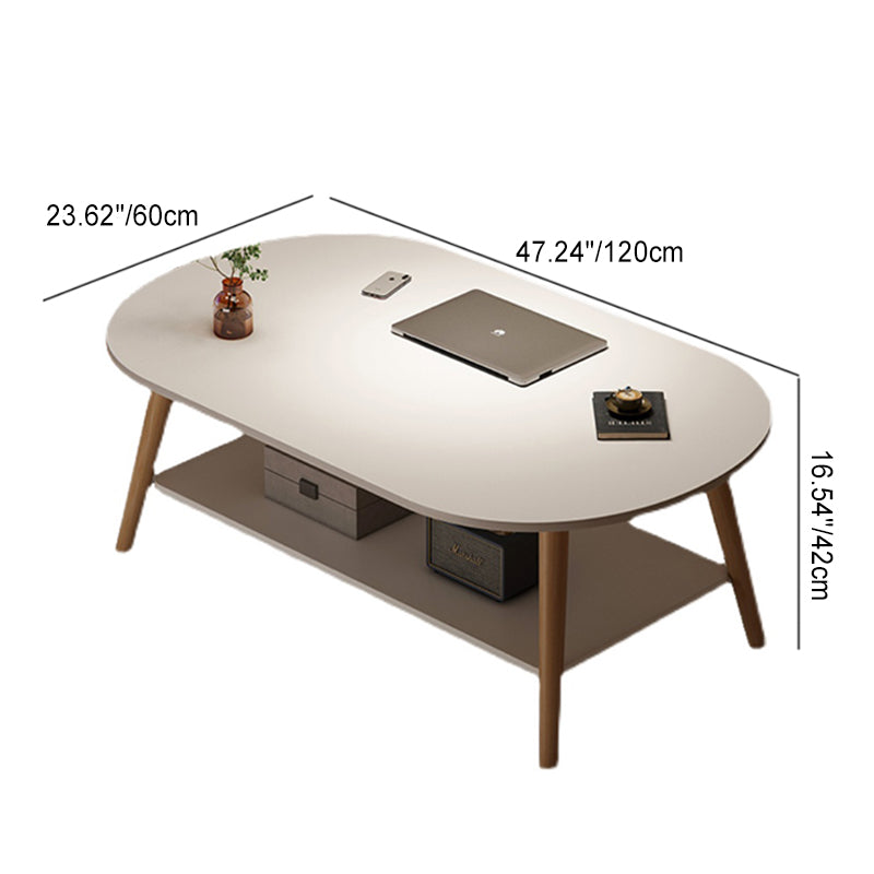 Mesa Auxiliar Moderna Minimalista de Madera Maciza con Forma de Rectángulo Redondeado de 2 Niveles Para Sala de Estar 