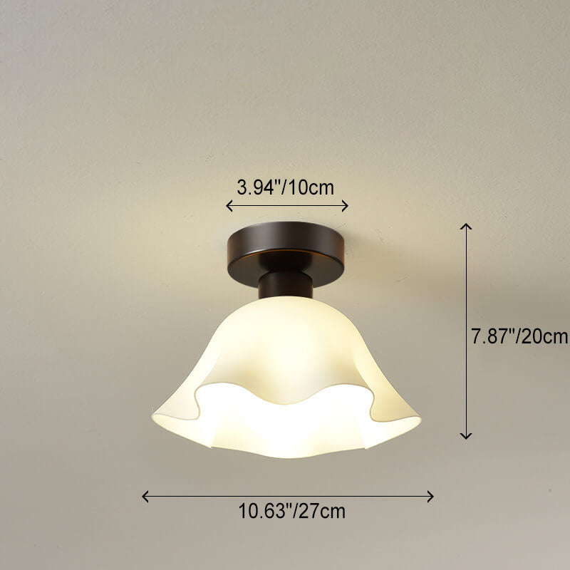 Scandinavian Modern Minimalist Iron Glass Ceramic Flower Diamond 1-Light Semi-Flush Mount Ceiling Light