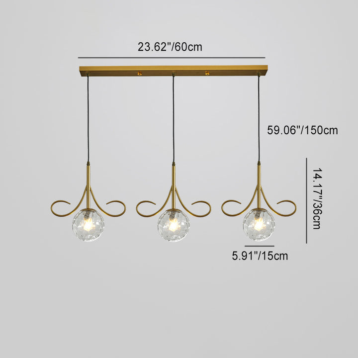 Lustre à 3 lumières en fer et verre avec barbes nordiques contemporaines pour salle à manger 