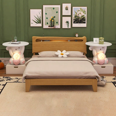 Moderner Art Deco Kinderhasen-Rundteller Rechteckige Schublade Harz Holz Emaille Nachttisch mit 1 Schublade und LED-Licht für das Schlafzimmer 