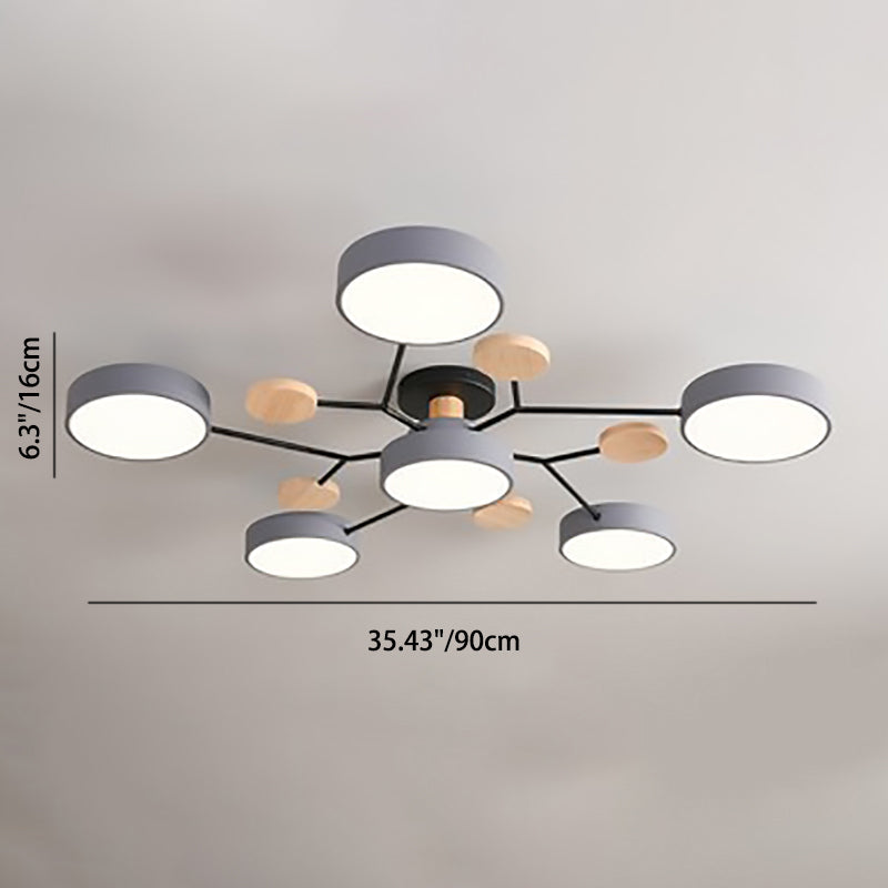 Lustre semi-encastré contemporain scandinave à design de branche moléculaire ronde LED pour salon 