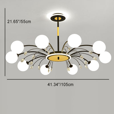 Moderner Mid-Century Eisen Kugelglasschirm 6/8/10-Licht Kronleuchter für Wohnzimmer 