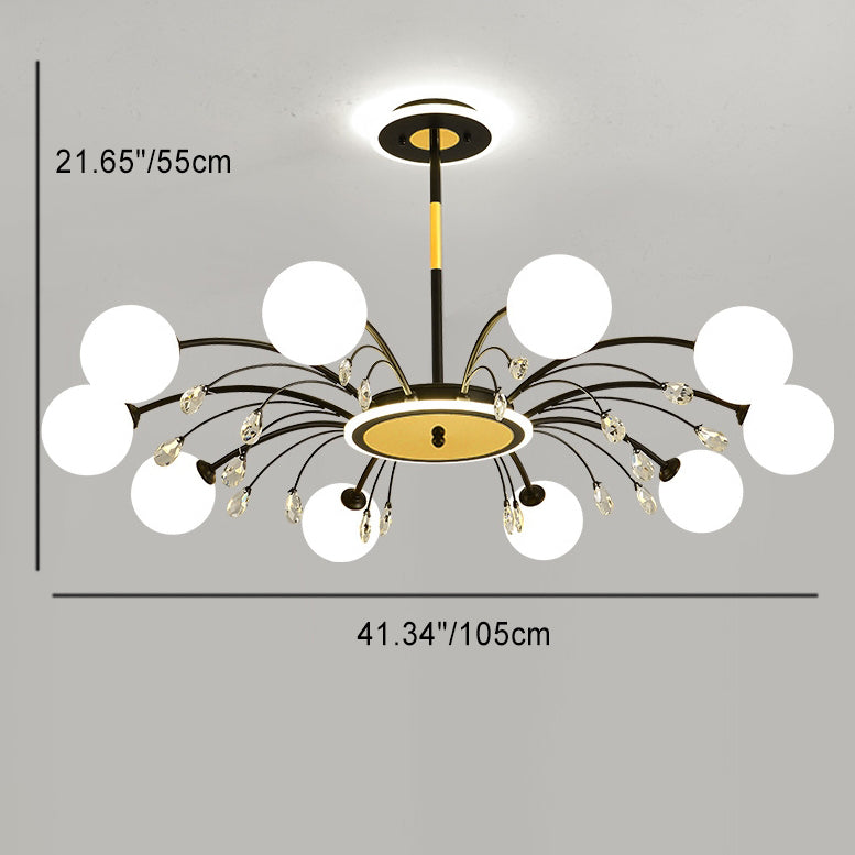 Moderner Mid-Century Eisen Kugelglasschirm 6/8/10-Licht Kronleuchter für Wohnzimmer 
