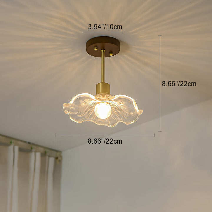 Luz de techo semiempotrada contemporánea de lujo con flor de cobre y vidrio de 1 luz para pasillo 
