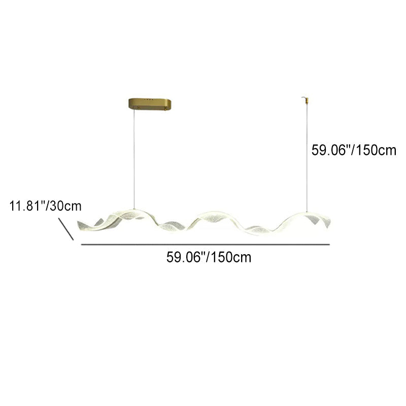 Lustre moderne en acrylique à LED pour salle à manger avec ruban en forme de vague et rectangle créatif contemporain 