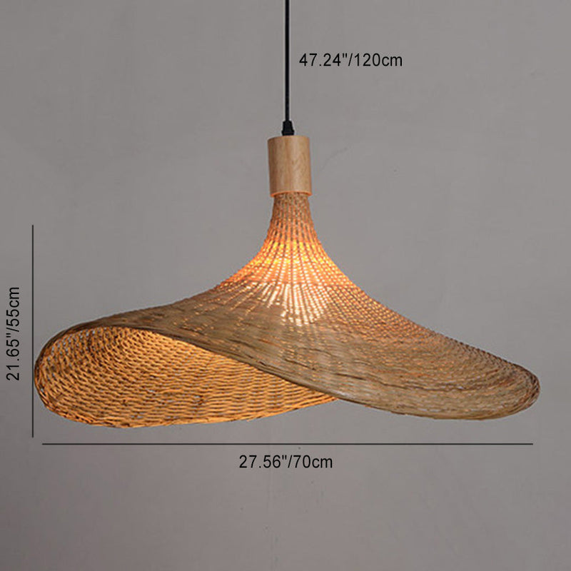 Zeitgenössische kreative Rattan weben Eisen Hut 1-Licht Pendelleuchte für Esszimmer 